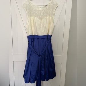 NWOT, Mystic brand Ivory Lace and Blue Satin Dress, Size 3XL